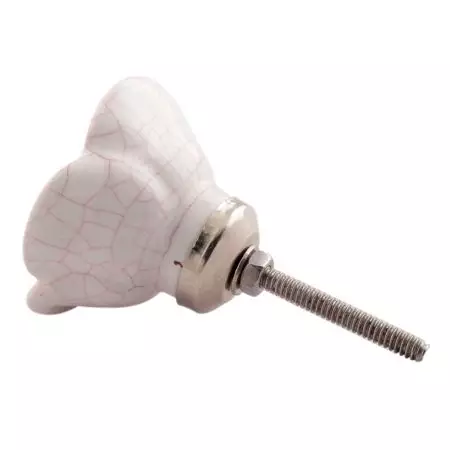 White Pink Crackle Medium Rose Flower Ceramic Knobs